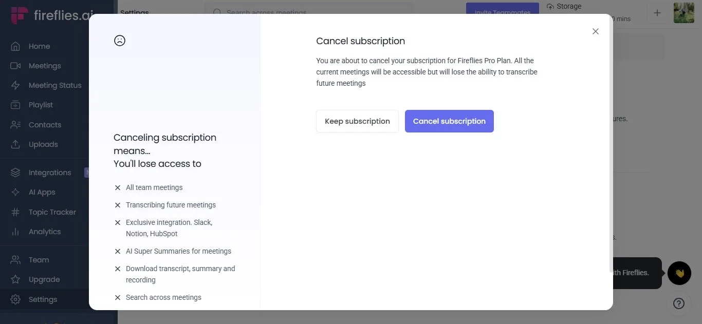 Firefliesサブスクリプションのキャンセル方法